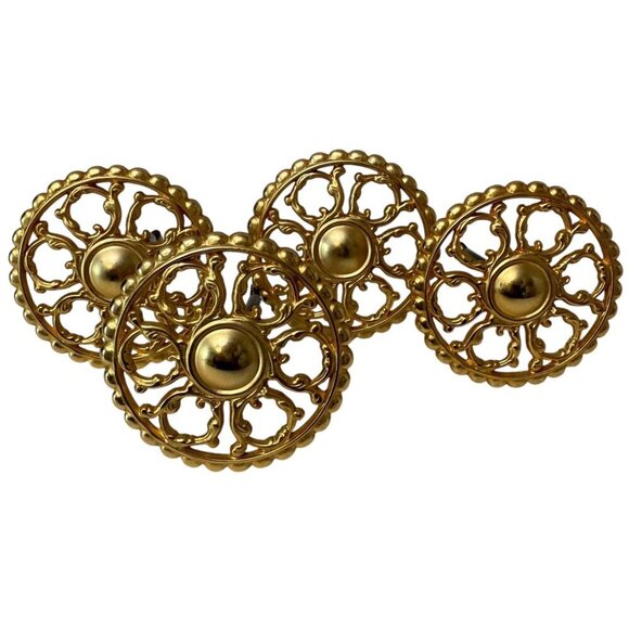 Drapery Tie Backs WTW Set of 4 Rosettes Goldtone Metal Brass Curtain Accessory - Picture 8 of 9